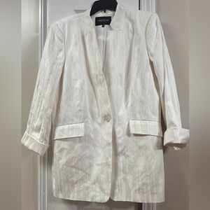 Lafayette 148 NY Cloud Multi White Contrast Long Blazer sz 16 pit to pit 21 mix4
